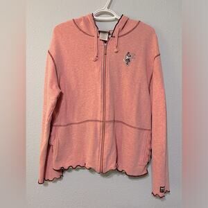 Disneyland Resort Y2K Minnie Mouse Zip Up Hoodie Finished Hem Pink & Maroon L